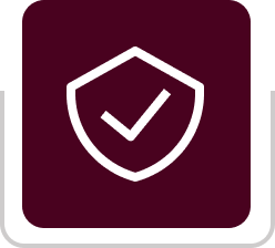 A maroon square with an image of a shield and a check mark.