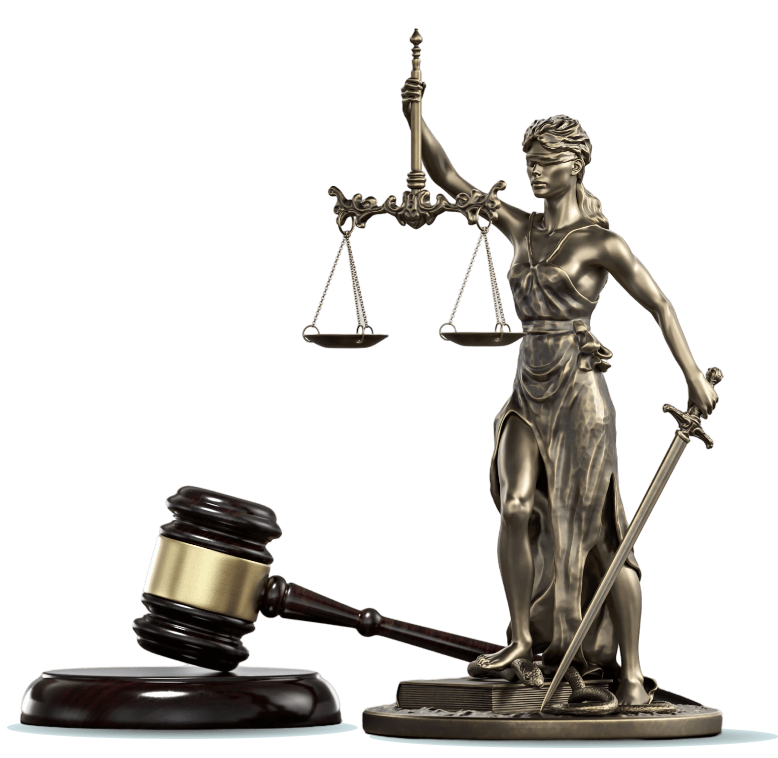 A statue of lady justice and a gavel